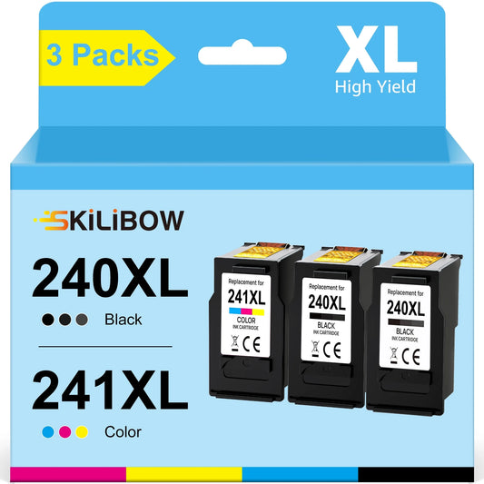 240XL 241XL Ink Cartridge for Canon Ink 240 and 241 PG-240XL CL-241XL for Canon PIXMA MG3620 MG3520 MX452 MX532 MX472 MX512 Printer (2 Black, 1 Tri-Color)