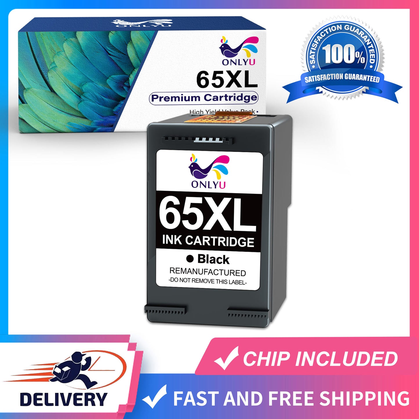 Onlyu 65 Black Ink Cartridge for HP 65XL Envy3722 3723 3758 2652 2622 2624 Printer (1 Pack)