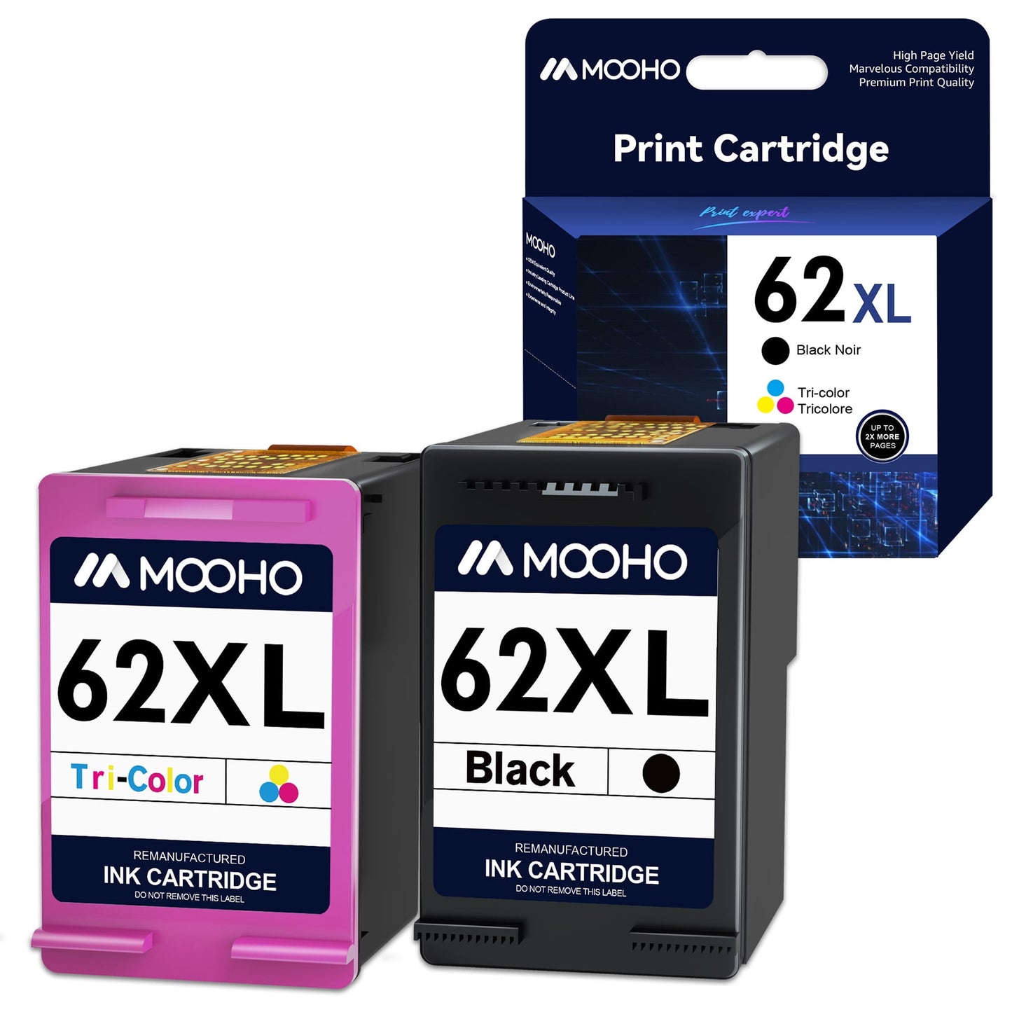 Mooho Printer Ink 62 XL Replacement for HP Printer,2 Pack