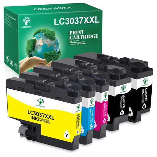 Greensky 3037 XXL Ink Cartridges Compatible Replacement for Brother(LC3037 2BK/1C/1M/1Y) 5PK