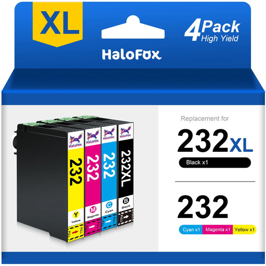 232XL Ink Cartridges Combo Pack Replacement   Expression Home XP-4200 XP-4205 Workforce WF-2930 WF-2950(1 Black, 1 Cyan, 1 Magenta, 1 Yellow, 4 Pack)