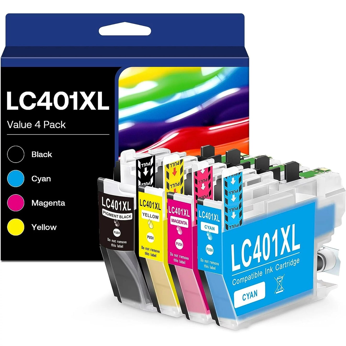 LC 401 XL Ink LC401XL Ink Cartridges for Brother Printer , 4 Pack (Black/Cyan/Magenta/Yellow)