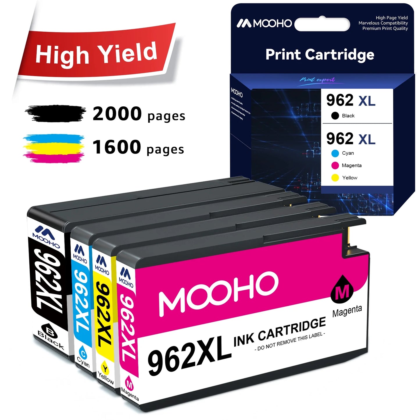 962XL 962 Ink Cartridges Replacement for HP Printer Ink 962 XL 962XL Combo Pack for HP OfficeJet Pro 9015 9010 9025 9020 9018 Printer (Black Cyan Magenta Yellow, 4 Pack)