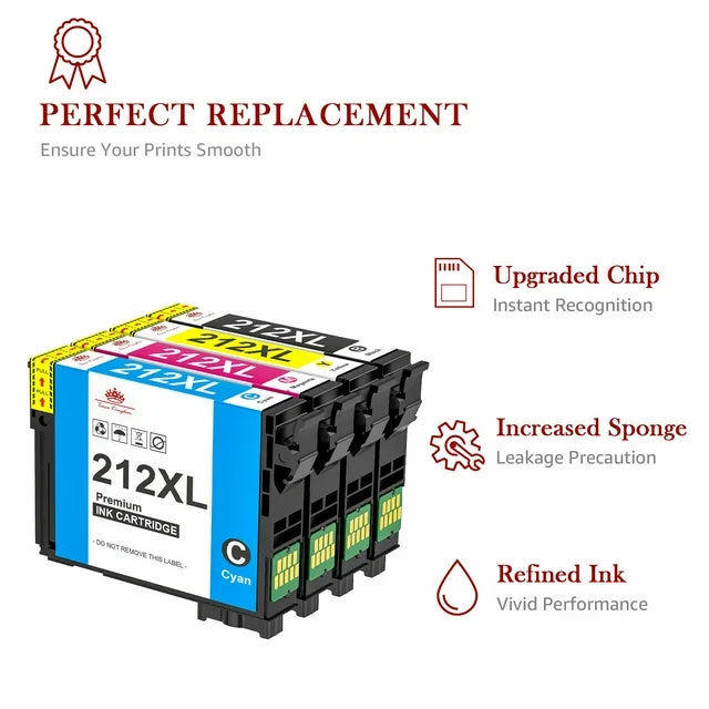 212xl Ink Cartridge for Epson 212 Ink for Epson Printer ( Black Cyan Magenta Yellow, 4-Pack)