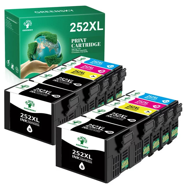 252XL 252 Ink Cartridge for Epson (4 Black 2 Cyan 2 Magenta 2 Yellow, 10-Pack)