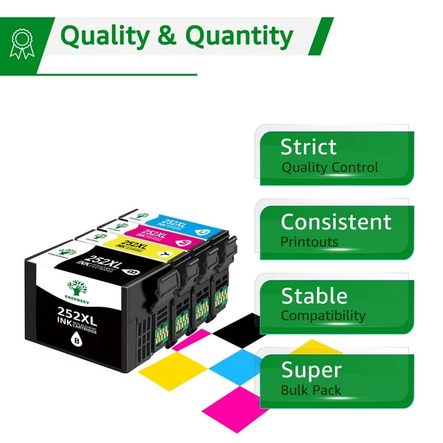 252XL 252 Ink Cartridge for Epson (4 Black 2 Cyan 2 Magenta 2 Yellow, 10-Pack)