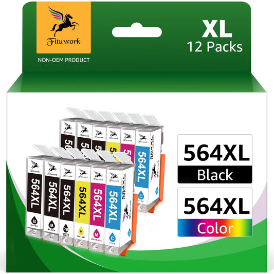 564XL Ink Cartridge fit HP 564 XL 564 Ink  7560 Printer (12 Packs, 4 Black, 2 PB, 2 Cyan, 2 Magenta, 2 Yellow)