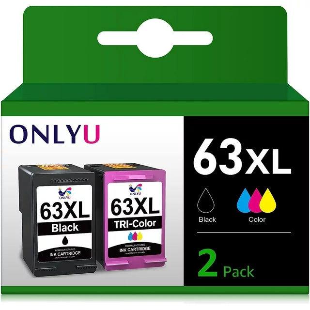 63XL ONLYU 63XL Ink Cartridge Replacement  5255 5258 DeskJet 1112 2130 3630 Ink Printer 1 Black 1 Tri-Color