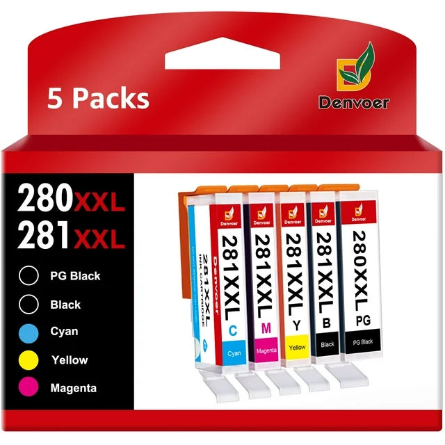 280XXL 281XXL Ink Cartridge for Canon ink 280  TR8500 TS8222 TS8320 TS8322 TS8120 TS9120 Printer (5-Pack)