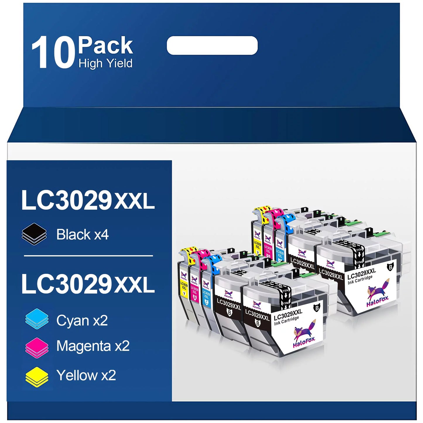 Halofox LC3029XXL Ink Cartridge Replacement for Brother Printer (4 Black, 2 Cyan, 2 Magenta, 2 Yellow)