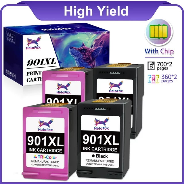 901XL Ink Cartridges Compatible with HP (2 Black & 2 Color, 4-Pack)