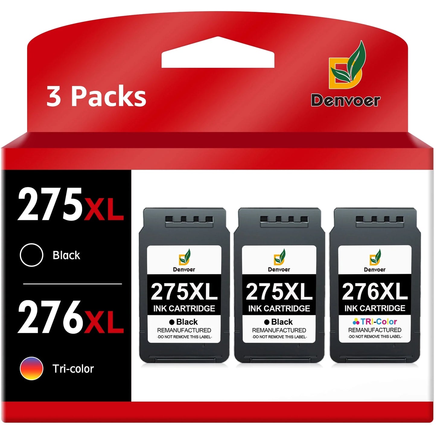 275XL 276XL Ink Cartridge Replacement for Canon(2 Black, 1 Color)