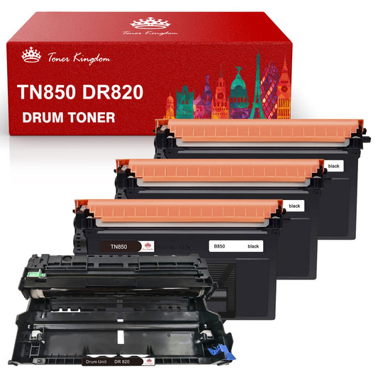 [3x Toner + 1x Drum]Compatible Toner&Drum Cartridge Replacement TN-850 DR-820