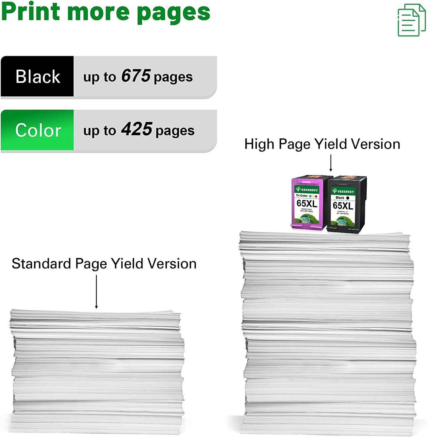 Greensky 65XL Tri-Color Ink Cartridge5052 5058 DeskJet 3755 2655 3720 3722 3723 3730 3732 3752 ,1 Pack