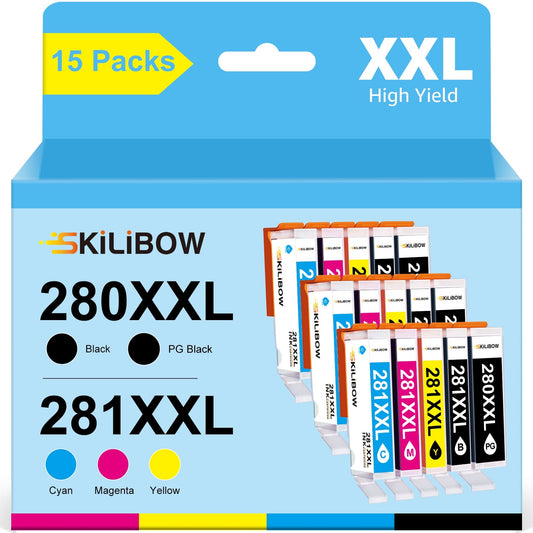 280 281 PGI-280XXL CLI-281XXL Compatible Ink Cartridges Compo Pack Replacement for Canon(15 Pack)