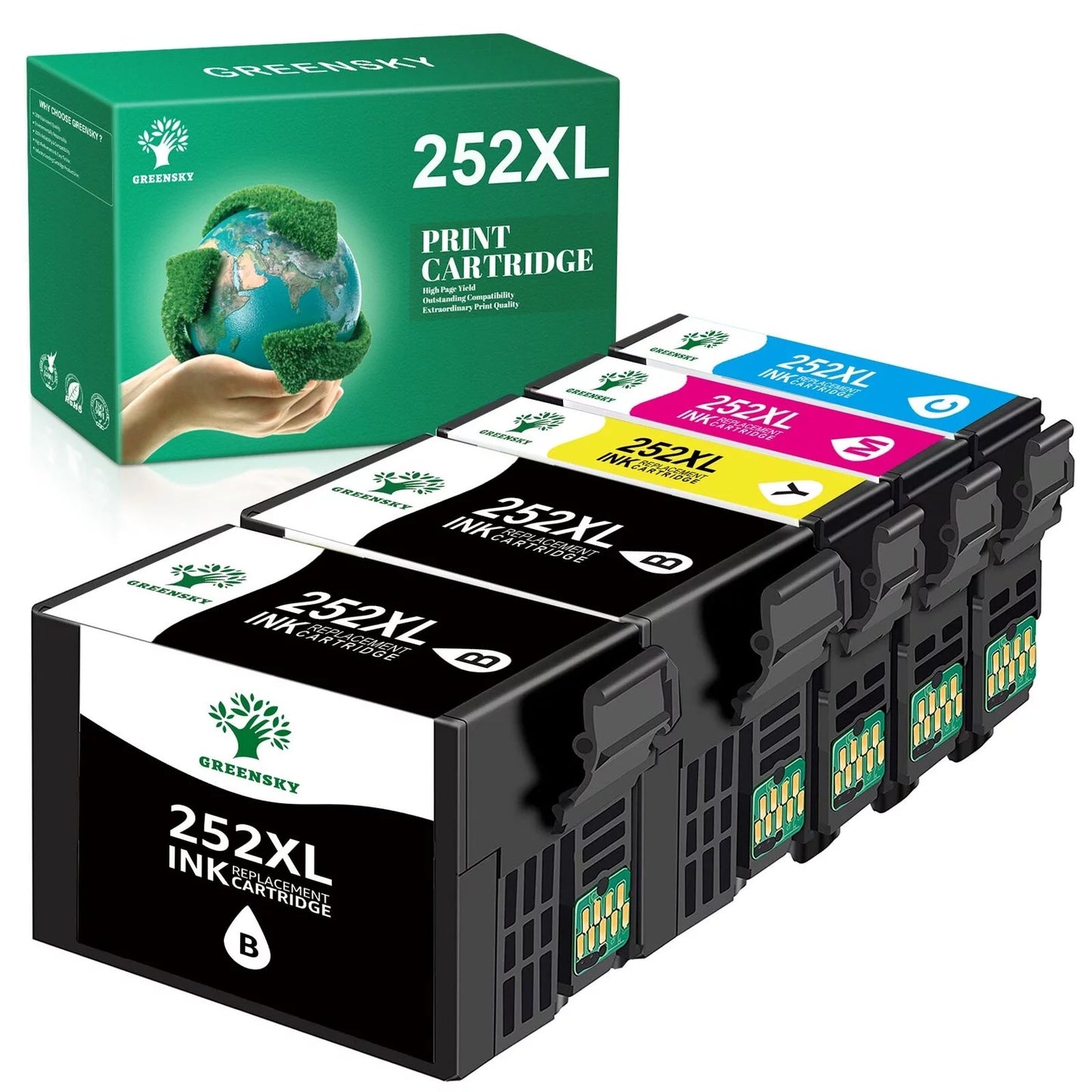 Greensky 252XL Ink Cartridges for Epson Printer, 5-Pack