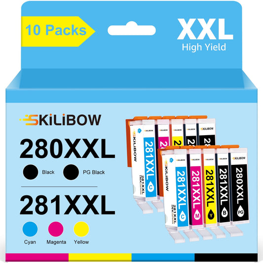 280XXL Ink Cartridge Replacement for Canon(PGBK Black Cyan Magenta Yellow 10 Pack)