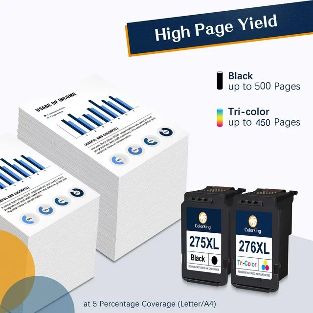 275XL 276XL Ink Cartridge Replacement for Canon Printer(1 Black, 1 Color)