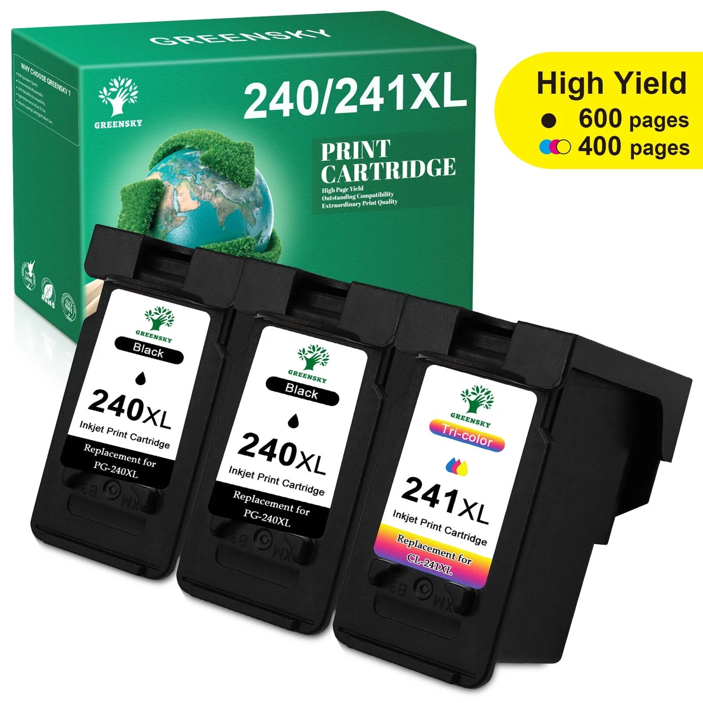 240XL 241XL Ink Cartridges for Canon (2 Black, 1 Tri-Color)