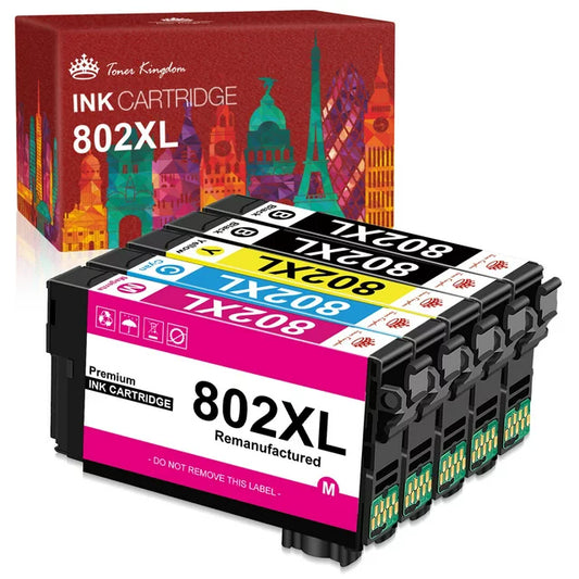 802XL Black Ink Cartridge for Epson 802XL 802  WF-4720 WF-4730 WF-4734 WF-4740 EC-4020 Printer (2 Black 1 Cyan 1 Magenta 1 Yellow)