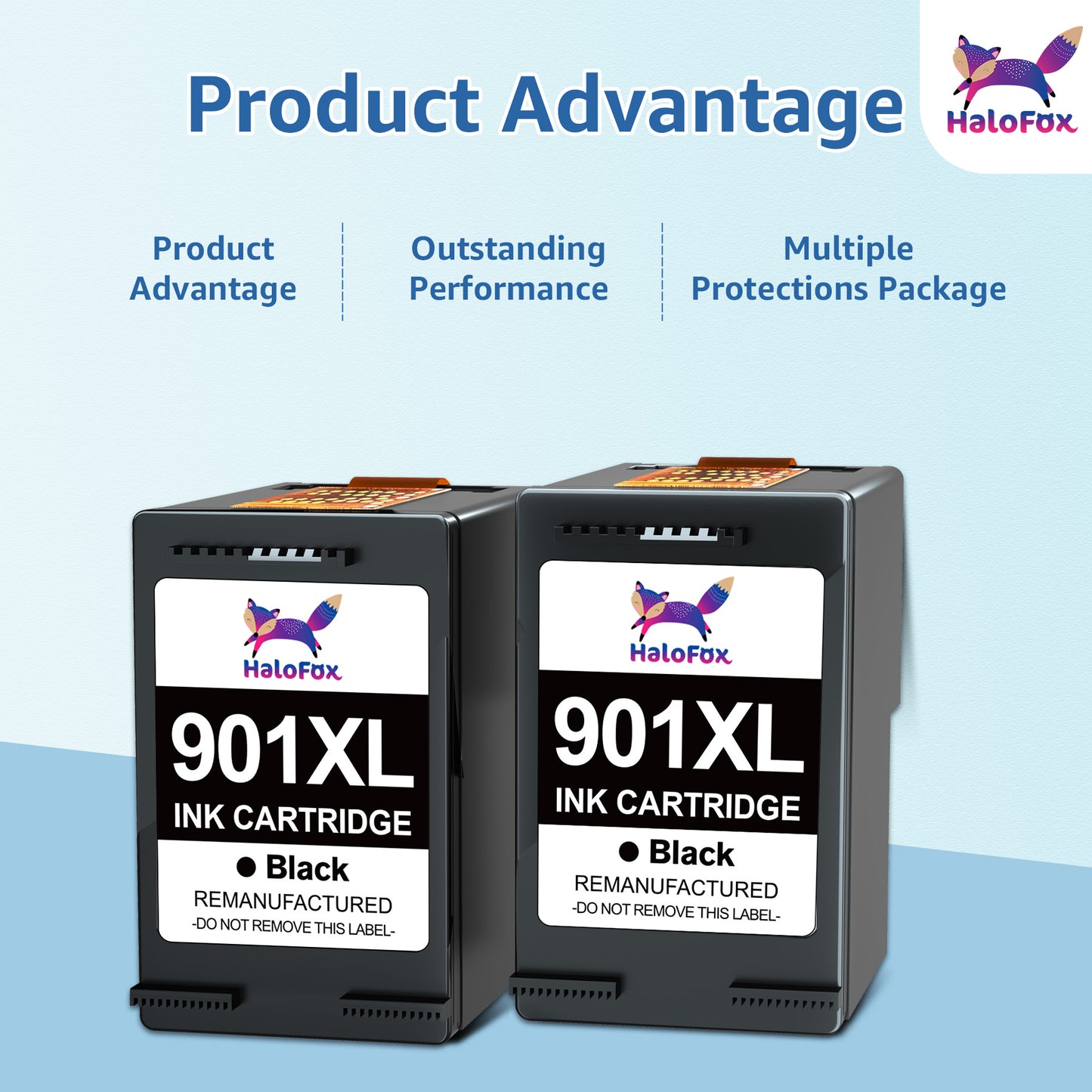 Halofox 901 Ink Cartridges Replacement for HP Printer High Yield (2 Black, 2 Pack)