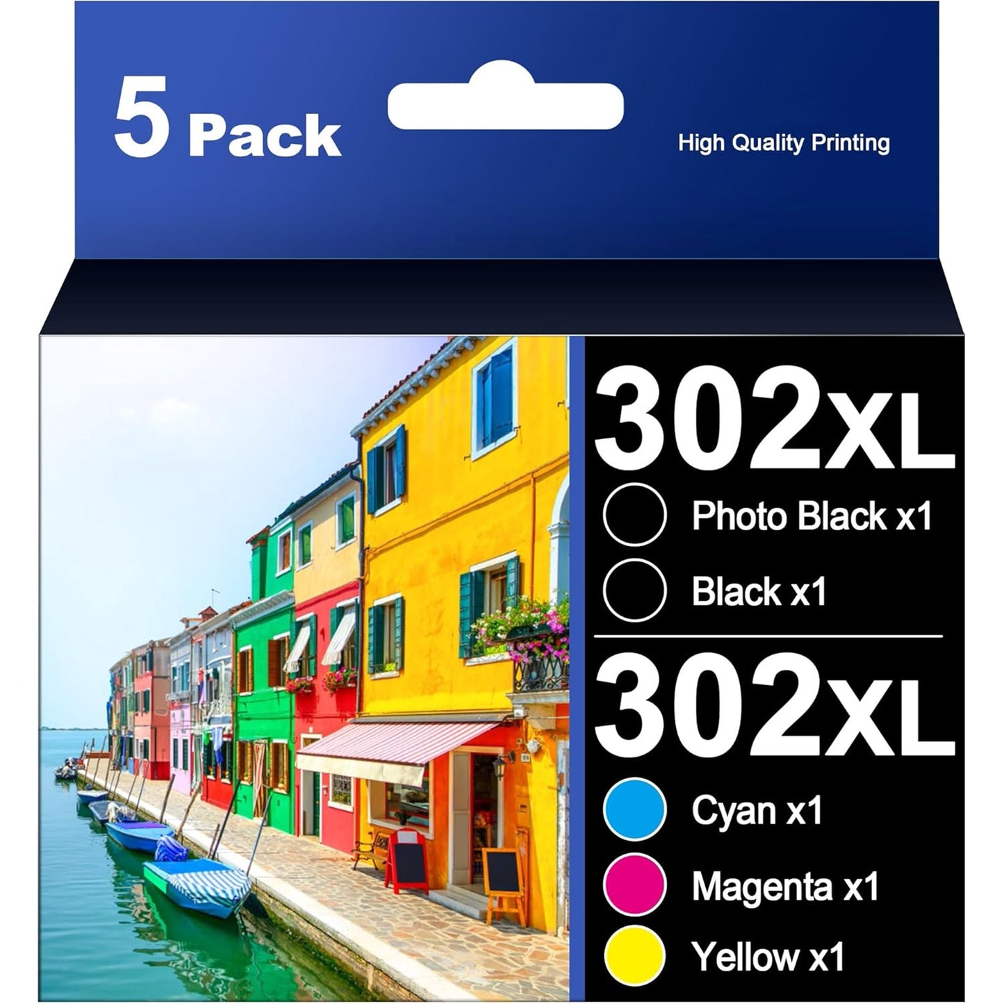 302 Ink Cartridge Replacement for Epson (Black, Photo Black, Cyan, Magenta, Yellow, 5 Pack)