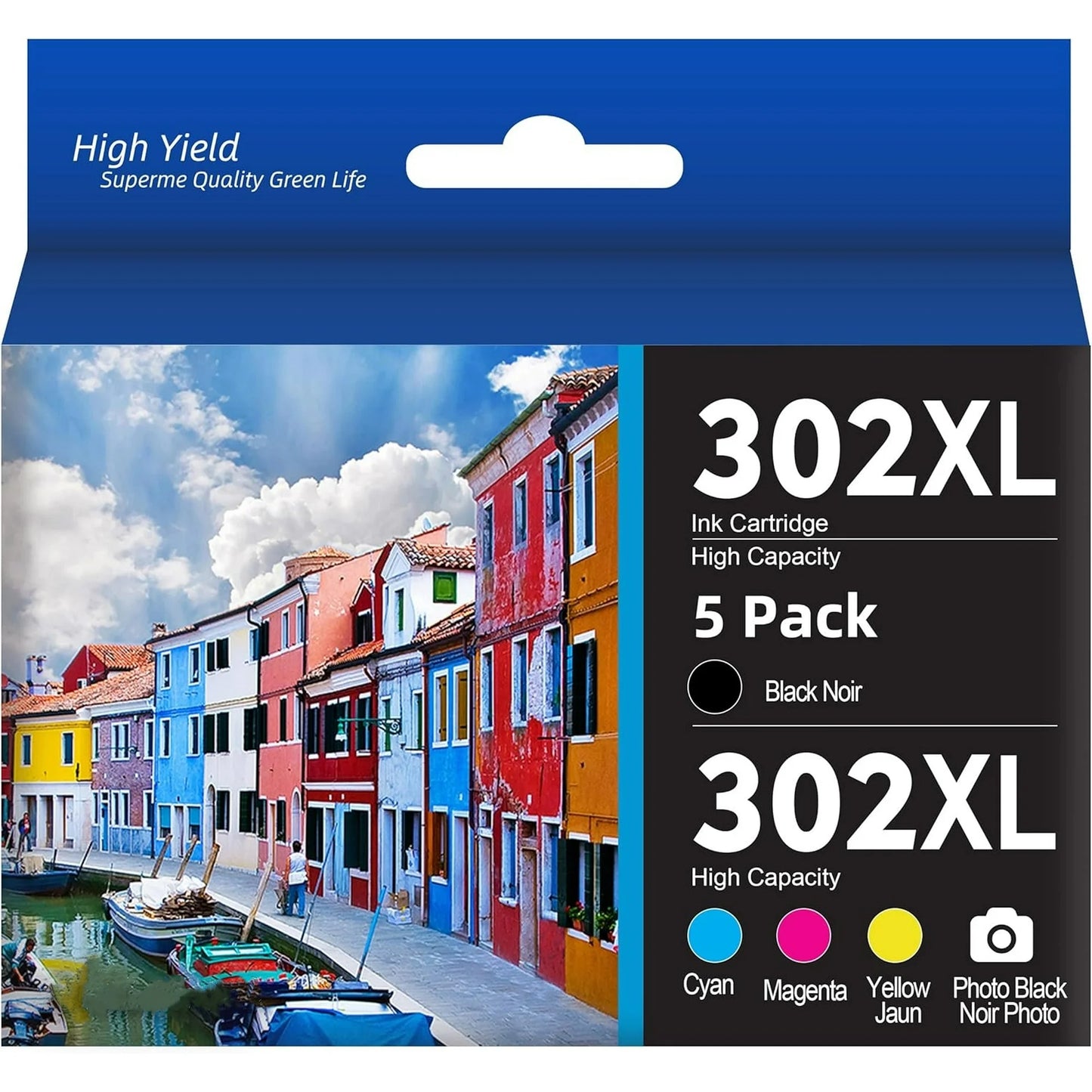 302XL Ink Cartridges Compatible with Epson(Black Photo Black Yellow Magenta Cyan, 5-Pack)