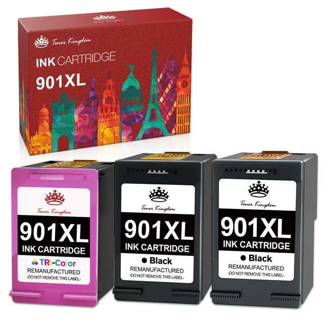 3-Pack 901XL Ink Cartridges 901 Ink Cartridge Black And Color Replacement for HP(2 Black, 1 Tri-Color)