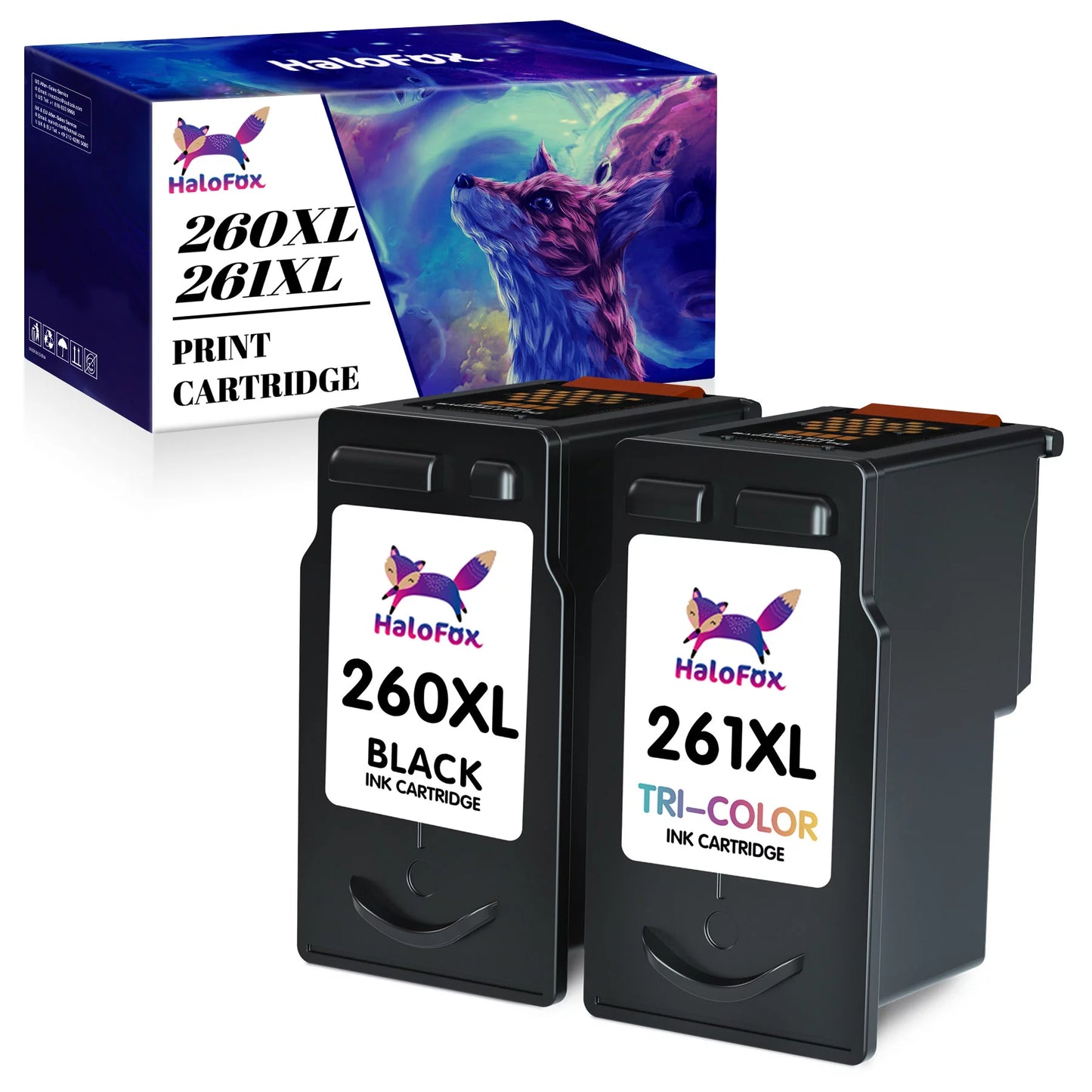 Halofox PG-260 CL-261 Ink Cartridges for Canon Printer High Yield Multipack（1Black,1Color)