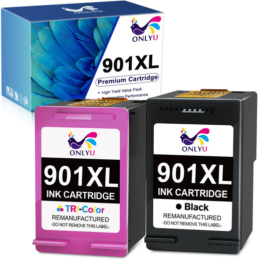 ONLYU 901XL Ink Cartridges Compatible with HP (1 Black & 1 Color, 2-Pack)