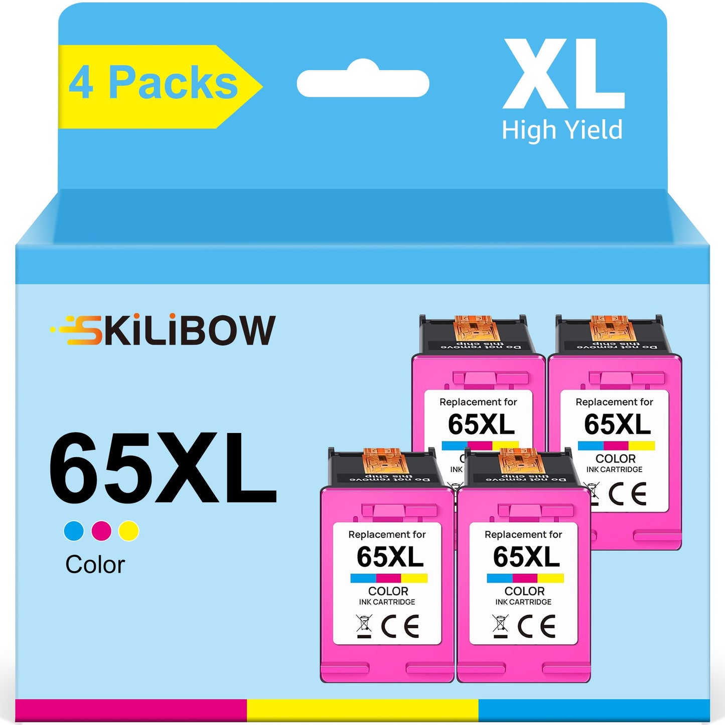 65XL Color Ink Cartridge High Capacity  2622 2652 Envy 5055 5000 5070 5052 5014 Printer (4 Tri-Color)