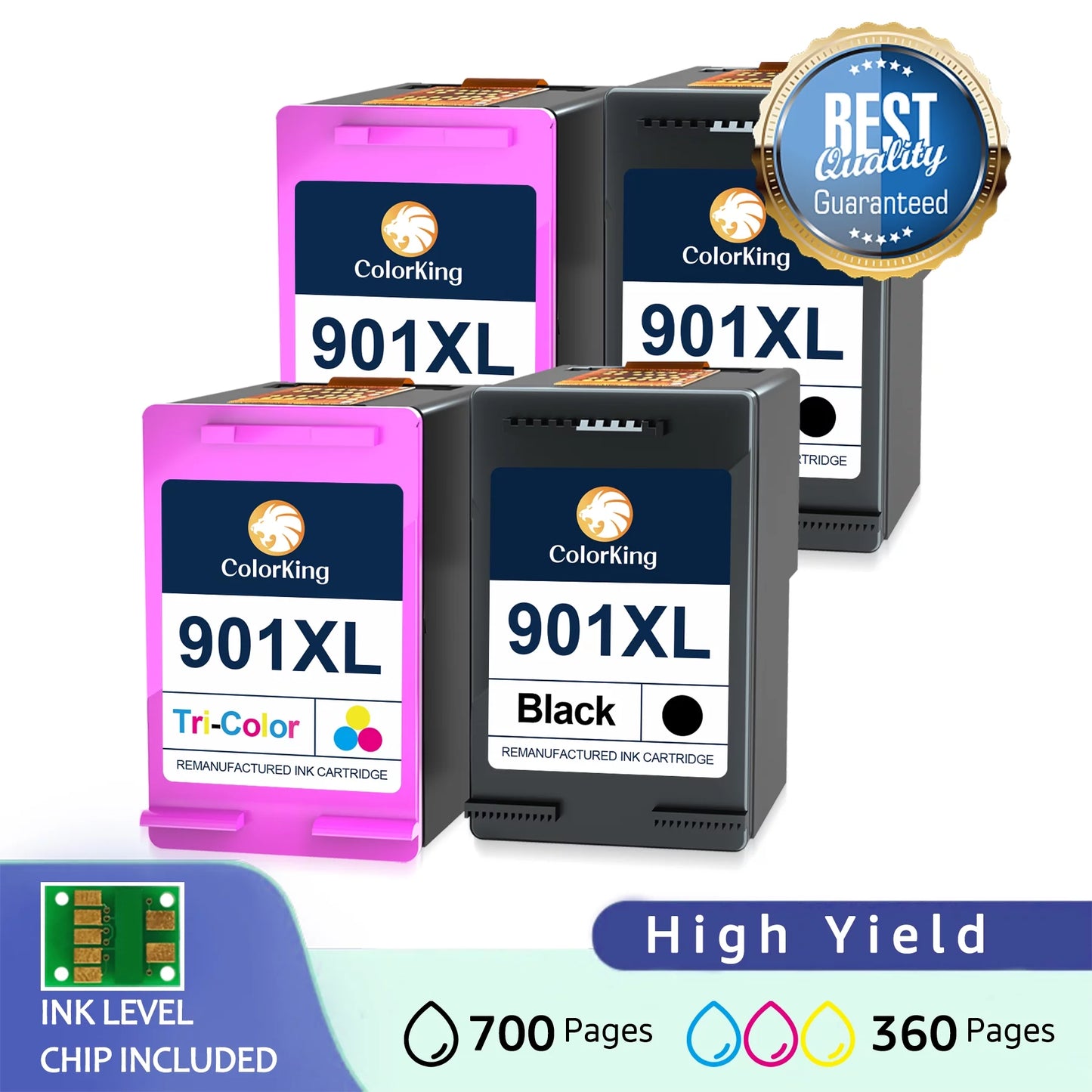 Colorking 901XL Replacement forHP 901 Ink Cartridges - 2 Black, 2 Tri-color, 4 Cartridges