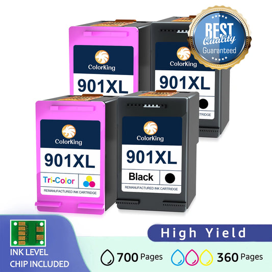 Colorking 901XL Replacement forHP 901 Ink Cartridges - 2 Black, 2 Tri-color, 4 Cartridges