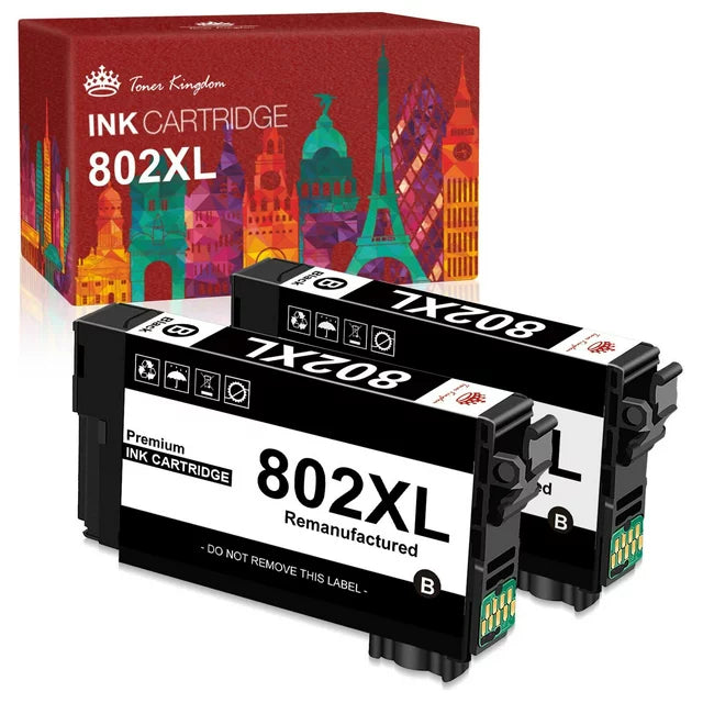 802XL Black Ink Cartridge for Epson Printer (2 Black)