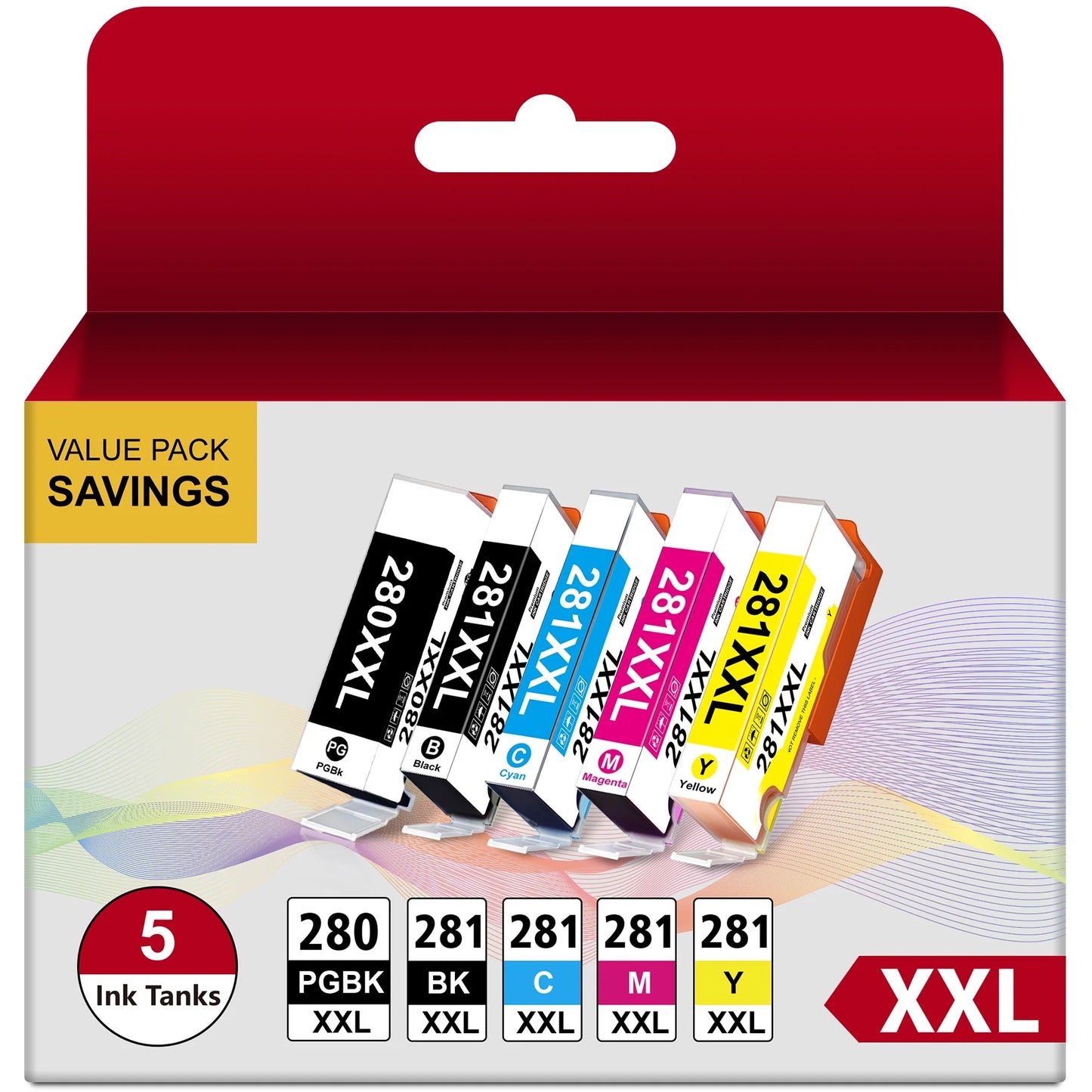 280XXL Ink Cartridge for Canon Ink 280 and 281 PGI- TS9520 TS9521C TR8520 TS6220 TS6320 TS8220 Printer(5 Pack)