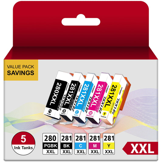 280XXL Ink Cartridge for Canon Ink 280 and 281 PGI- TS9520 TS9521C TR8520 TS6220 TS6320 TS8220 Printer(5 Pack)