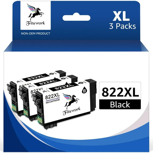 822XL Black Ink Cartridges Replacement for  WF-3820 WF-4830 WF-4820 WF-4833 WF-4834 Printer(3 Black)