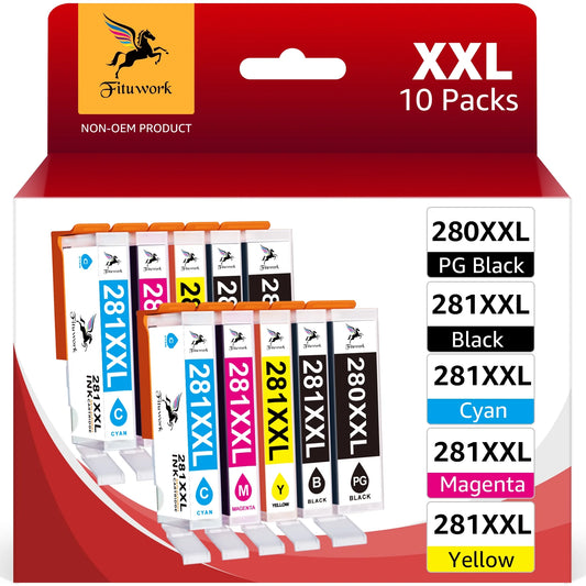 280XXL 280 281 Ink Cartridge for Canon Ink 280 and 281 Cartridges Works with Canon Pixma TR8520 TR7520 TR8620 TS6220 TS6320 TS6300 TS6200 TS6120 TS6100 TS9520 TS9521C (10 Pack)