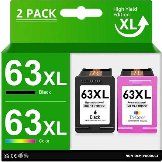 63XL Ink Cartridges Replacement for HP Ink 63 3630 Printer, 1 Black 1 Tri-Color