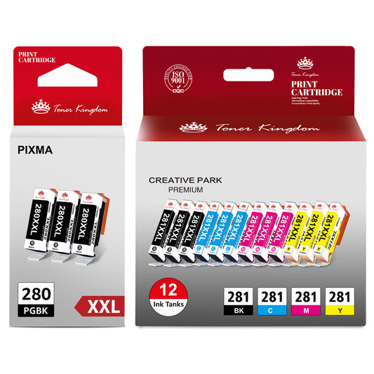 Toner Kingdom 280XXL 281XXL Ink CartridgesTS6220 TS9120(PGBK Black Cyan Magenta Yellow, 15-Pack)