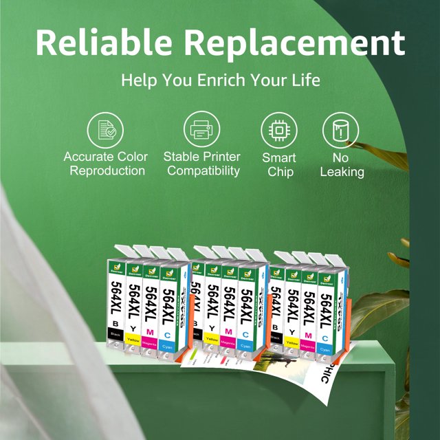 564XL Ink Cartridges Replacement for 564 XL 7520 DeskJet 3520 Premium C309A C410A Printer (3BK/3C/3M/3Y)