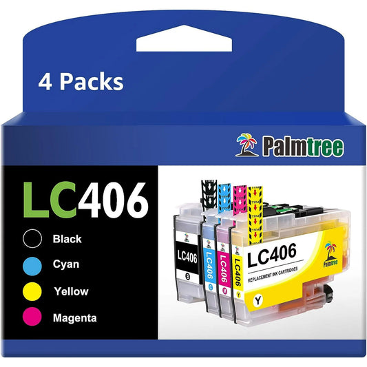 LC406 LC 406 406 Ink Palmtree LC406XL Ink Cartridge Replacement for Brother Printer (Black, Cyan, Magenta, Yellow)