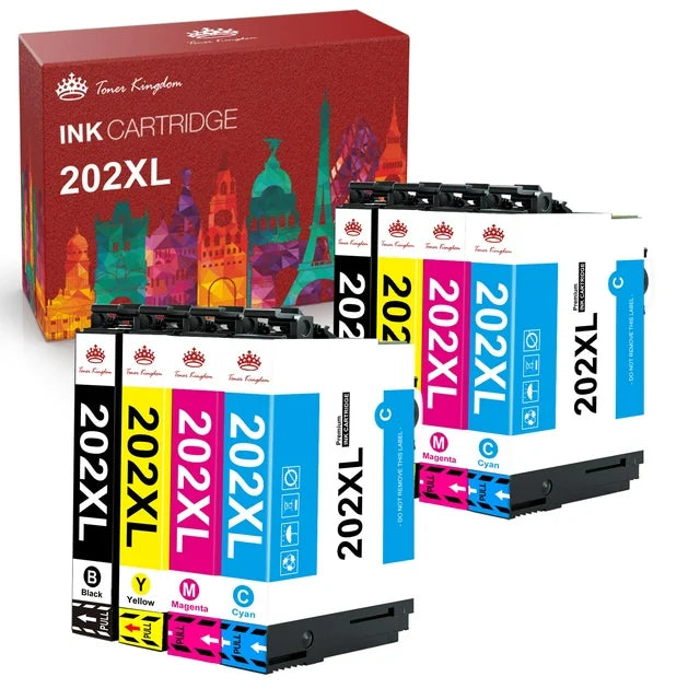 202XL T202 Ink Cartridges for Epson 202 XL  T202XL Black & Color Cartridge（8 Pack）