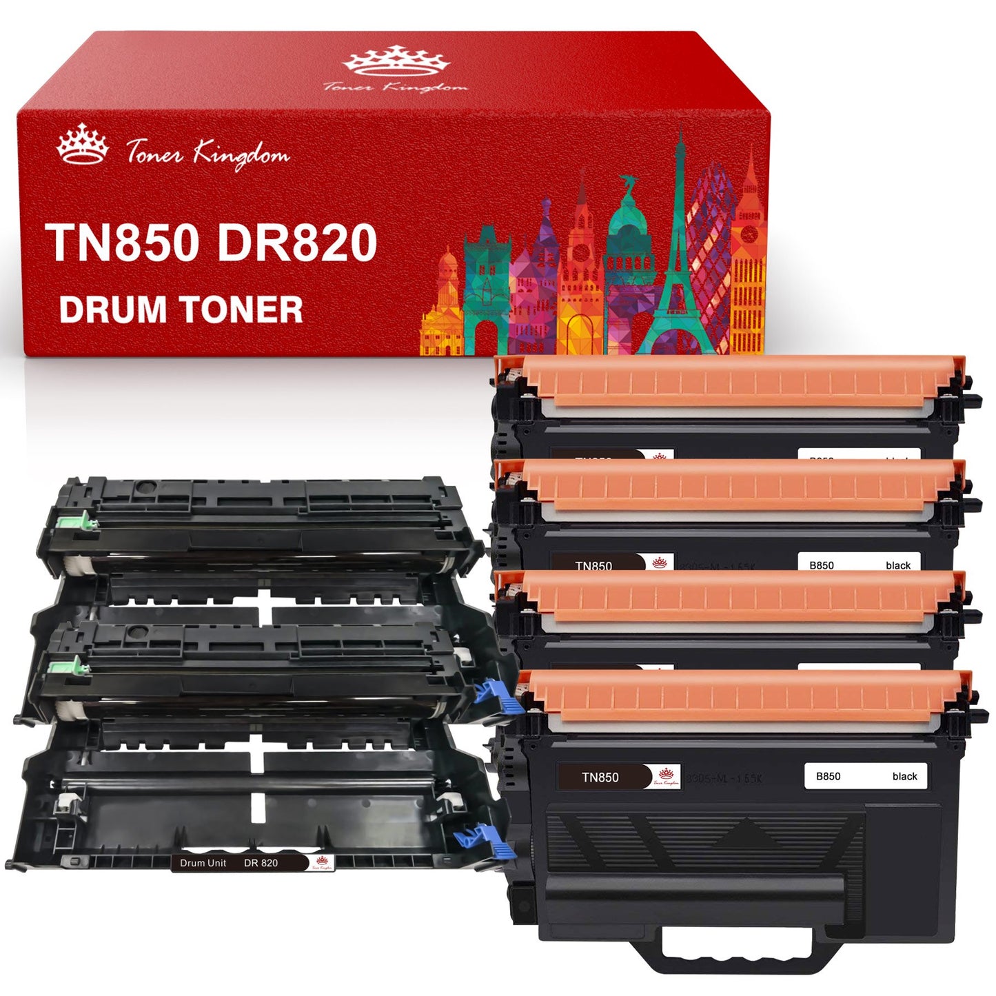 [4x Toner + 2x Drum]Compatible Toner&Drum Cartridge Replacement TN-850 DR-820