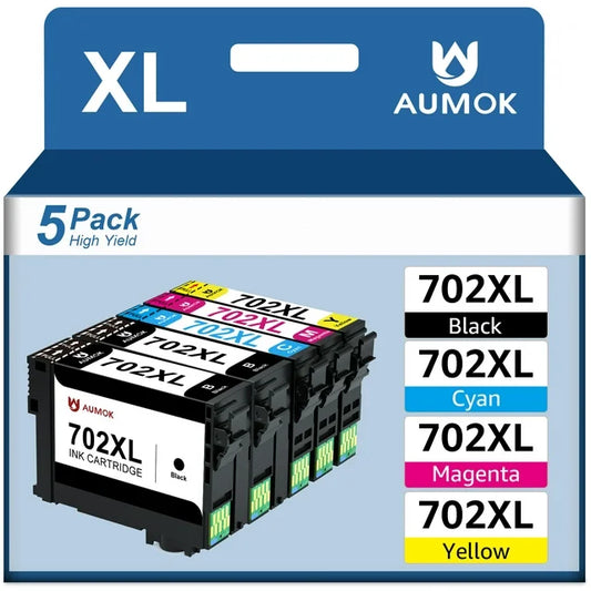 02 Ink Cartridges 702XL Replacement for Epson 02 Ink Use with WF-3720 WF-3730 WF-3733 (5 Pack)