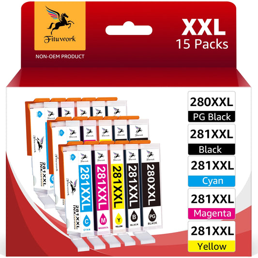 280 XXL 281 Ink Cartridges Replacement for Canon 280 281 XXL Ink TR8520 Ink Cartridges TR7520 TR8620 TS6220 TS6320 TS6300 TS6200 TS6120 TS6100 TS9520 TS9521C Printer Ink (15 Pack)