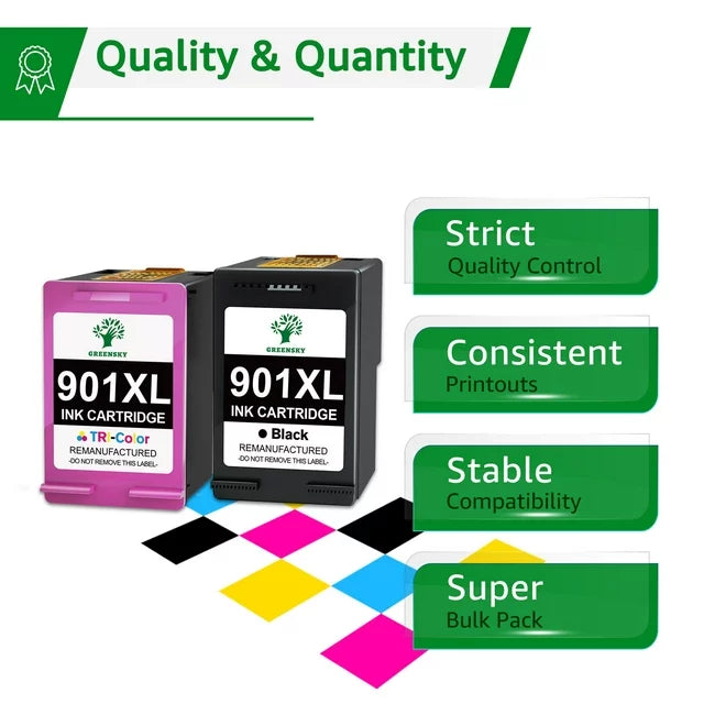 901 Ink HP 901XL Ink Cartridges Replacement For 901 HP, 1 Black & 1 Color