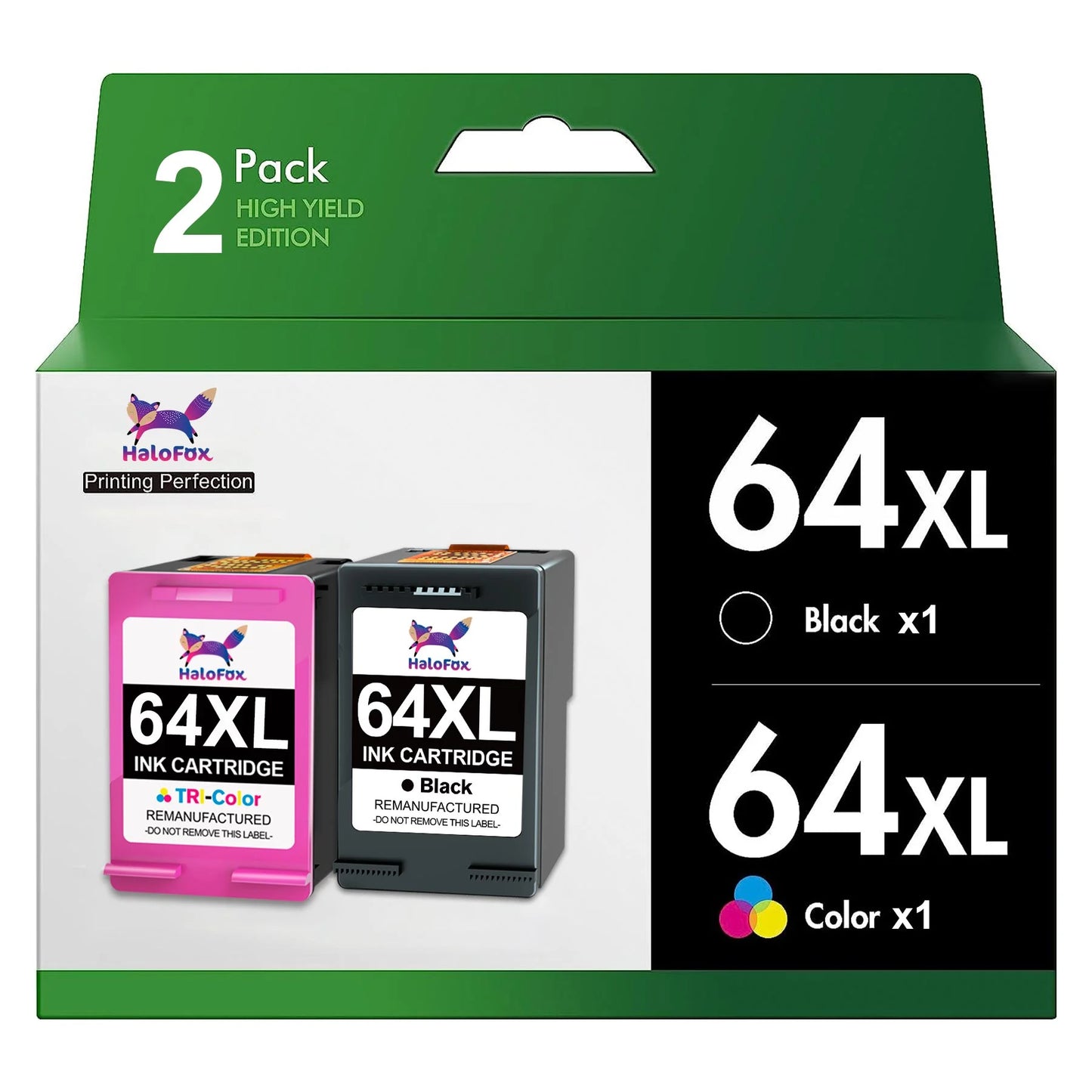 64XL Ink Cartridges Black and Color Replacement for HP Series(1 Black, 1 Tri-Color)