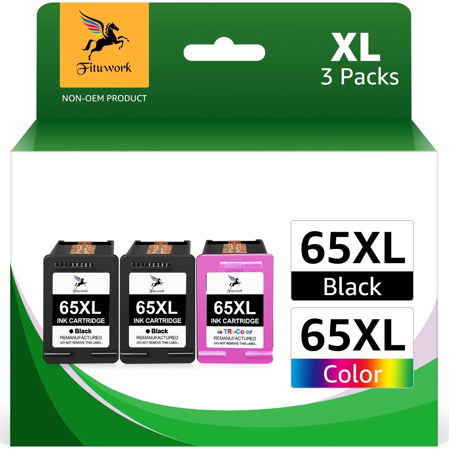 65xl Ink Cartridge for HP 65 Ink Cartridge HP 65  3723 3752 3758 2652 2624 for HP Envy 5055 5000 5070 5052 5014(2 Black,1 Tri-Color)