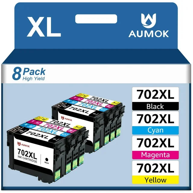 Tonerkingdom 702 ink Compatible Ink Cartridges Replacement for Epson 702,Work for WF-3720 WF-3730 WF-3733 (8Pack)